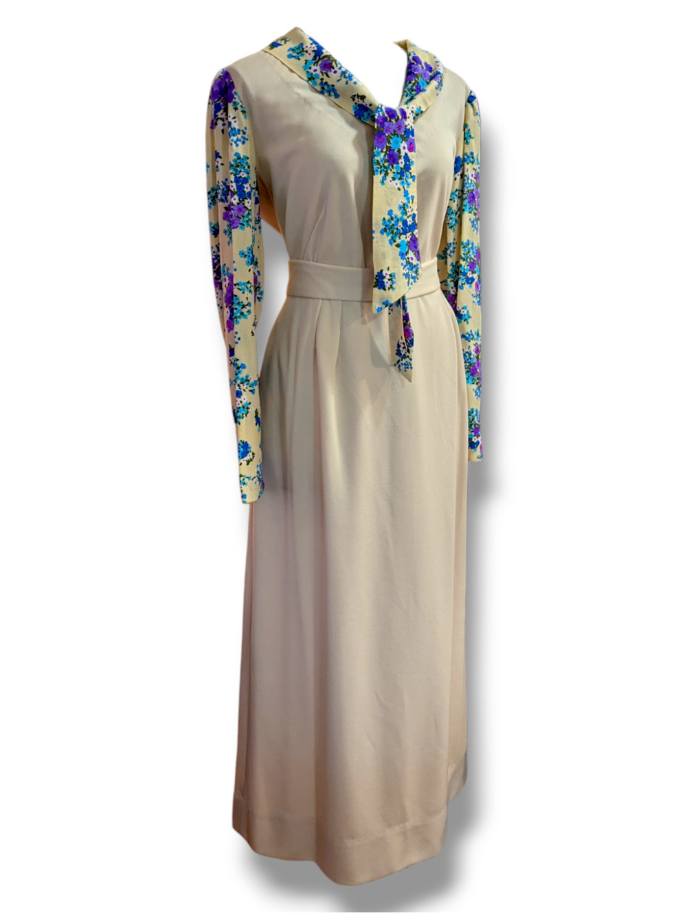 1970s 3 Piece Matching Tan and Floral Blouse, Skirt and Reversible Vest